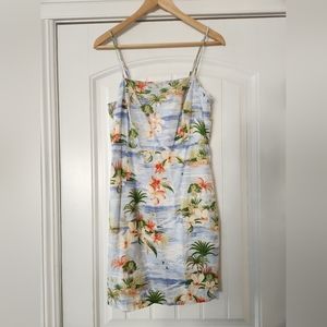 Large Forever 21 Tropical Hawaiian Spaghetti Strap Blue Mini Dress